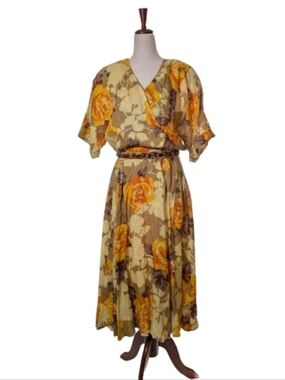 Vintage Sportmax Linen Yellow Rose Floral Dress